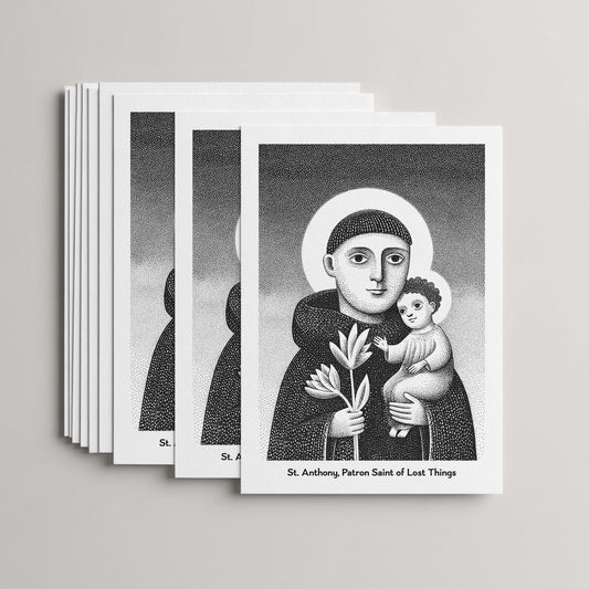 Black St Anthony card set, stack of 10 flat 5 × 7 cards with the Child Jesus