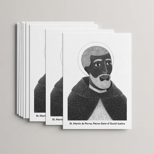 Black St Martin de Porres card set, stack of 10 flat 5 × 7 cards