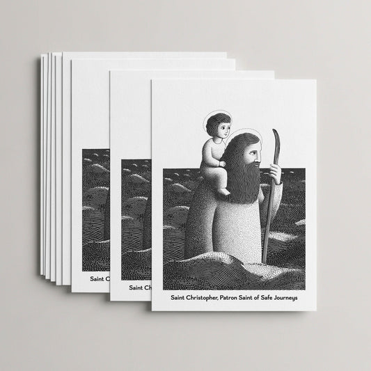 Black St Christopher card set, stack of 10 flat 5 × 7 cards