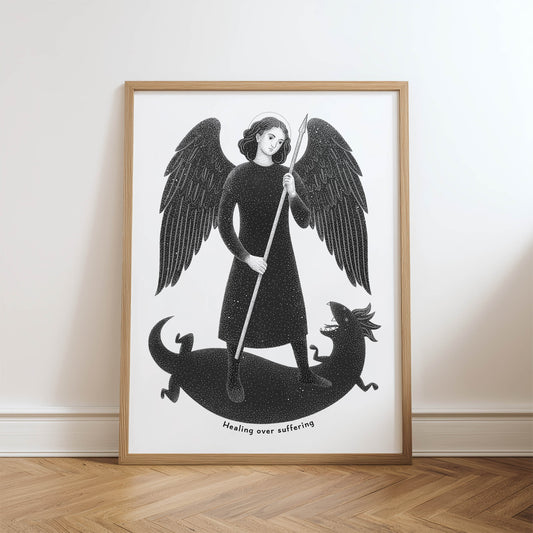 Black St Raphael the Archangel Art Print hero
