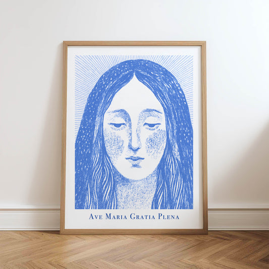 Virgin Mary Art Print - Blue physical art print mockup
