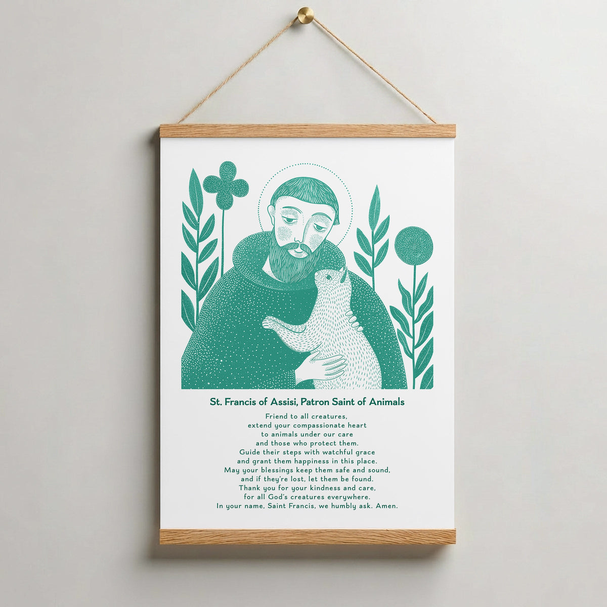 Teal — Saint Francis with Cat Art Print — interior mockup 07