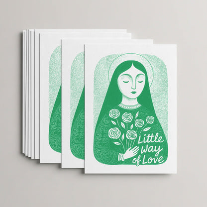 Green St. Thérèse of Lisieux card set, 10 flat 5 × 7 cards