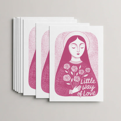 Pink St. Thérèse of Lisieux card set, 10 flat 5 × 7 cards