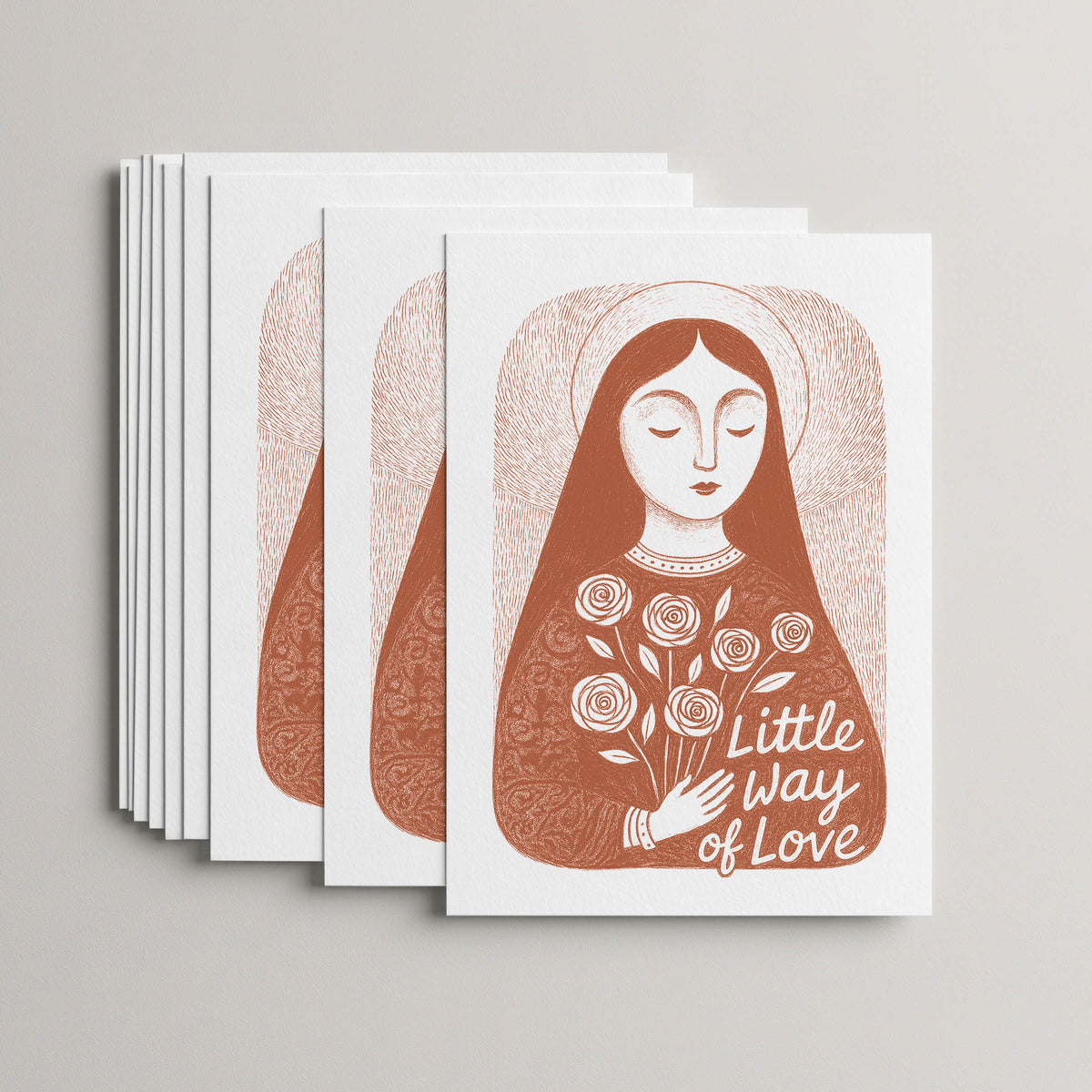 Terracotta St. Thérèse of Lisieux card set, 10 flat 5 × 7 cards