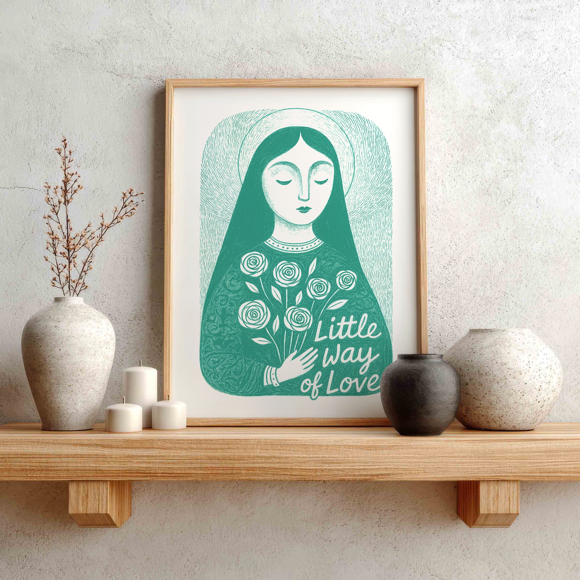St Therese of Lisieux Art Print - Teal interior mockup 01 - P_1_ter_0008_Layer 1