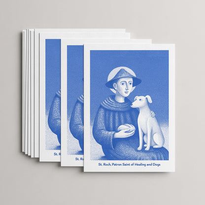 Blue St Roch card set, stack of 10 flat 5 × 7 cards