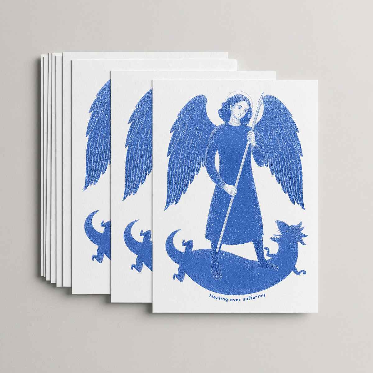 Blue St Raphael the Archangel card set, stack of 10 flat 5 × 7 cards