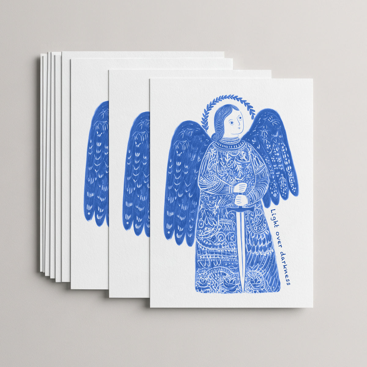 Blue St Michael the Archangel card set, stack of 10 flat 5 × 7 cards