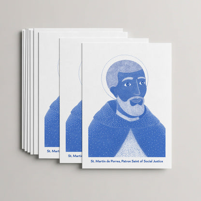 Blue St Martin de Porres card set, stack of 10 flat 5 × 7 cards