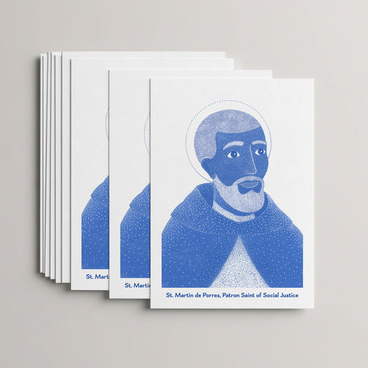 Blue St Martin de Porres card set, stack of 10 flat 5 × 7 cards