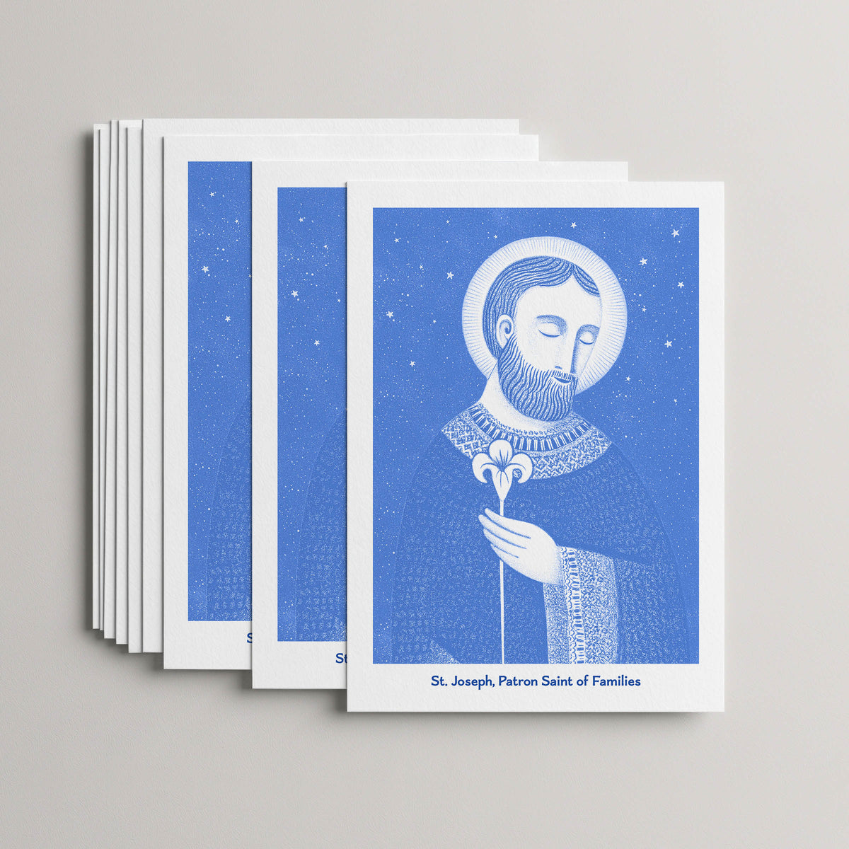 Blue St Joseph card set, stack of 10 flat 5 × 7 cards
