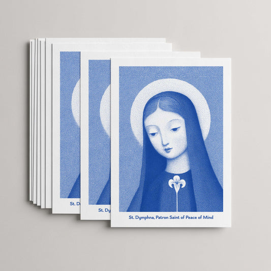 Blue St Dymphna card set, stack of 10 flat 5 × 7 cards