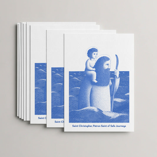 Blue St Christopher card set, stack of 10 flat 5 × 7 cards