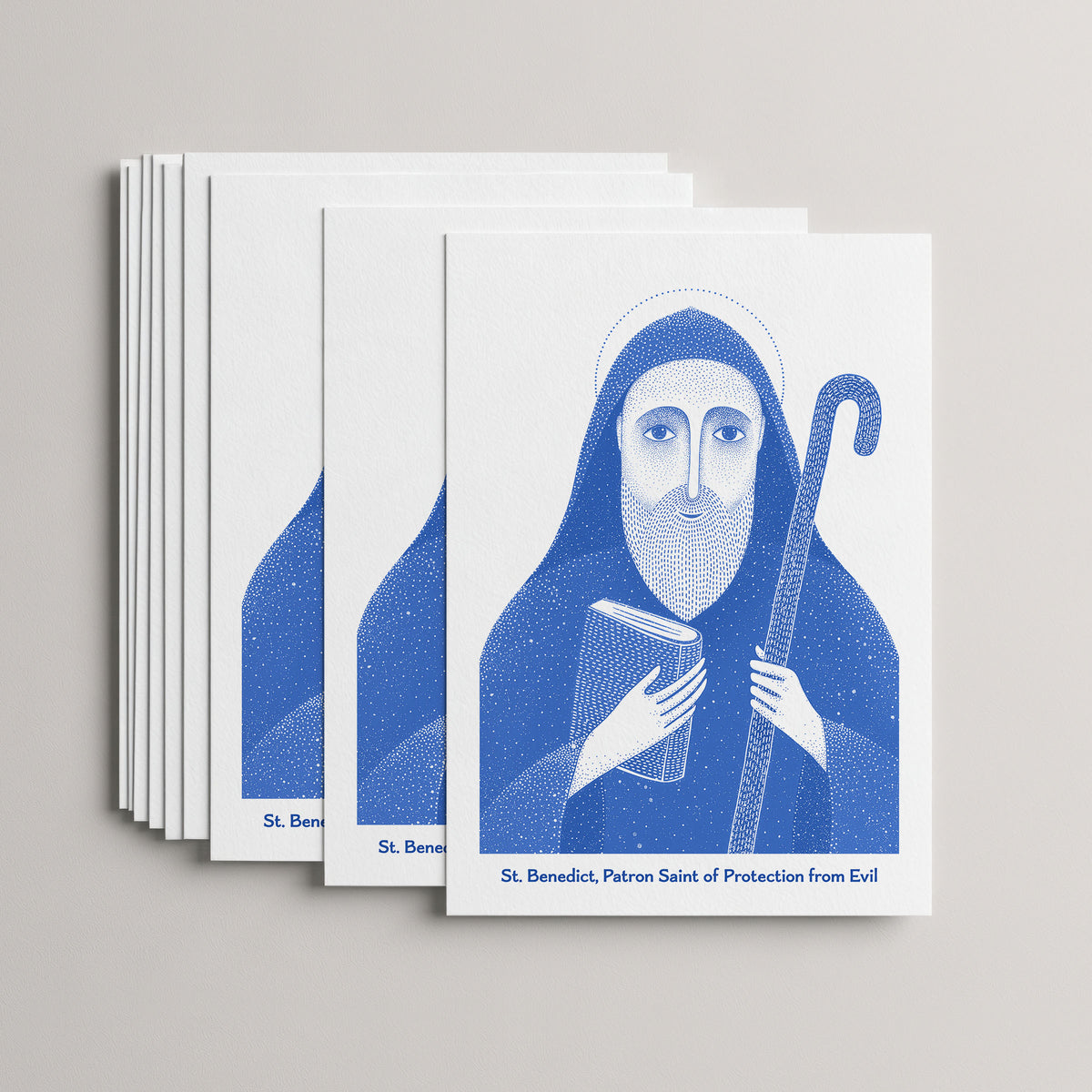 Blue St Benedict card set, stack of 10 flat 5 × 7 cards