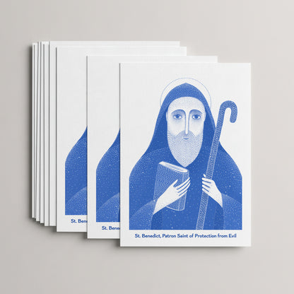 Blue St Benedict card set, stack of 10 flat 5 × 7 cards
