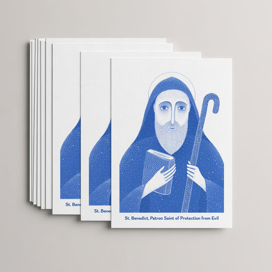 Blue St Benedict card set, stack of 10 flat 5 × 7 cards