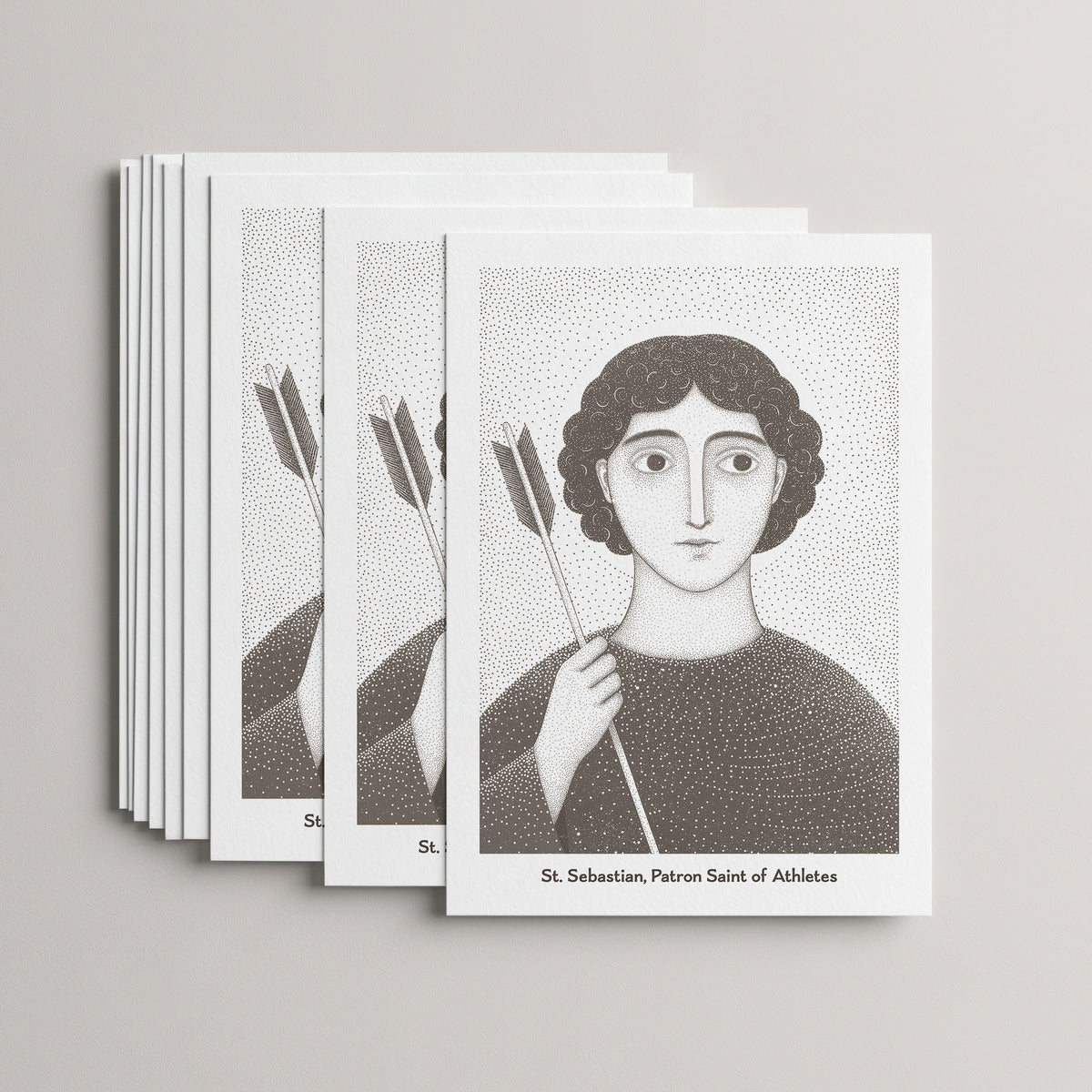 Brown St Sebastian card set, stack of 10 flat 5 × 7 cards