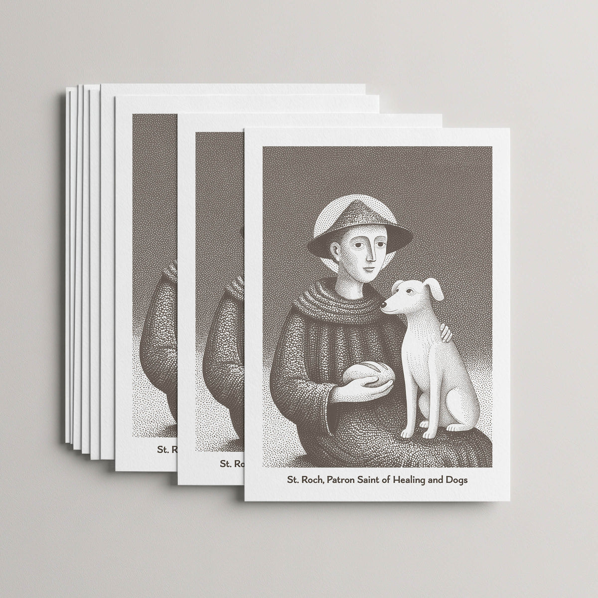 Brown St Roch card set, stack of 10 flat 5 × 7 cards