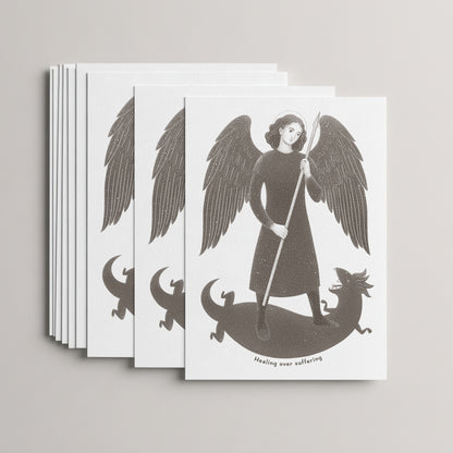 Brown St Raphael the Archangel card set, stack of 10 flat 5 × 7 cards