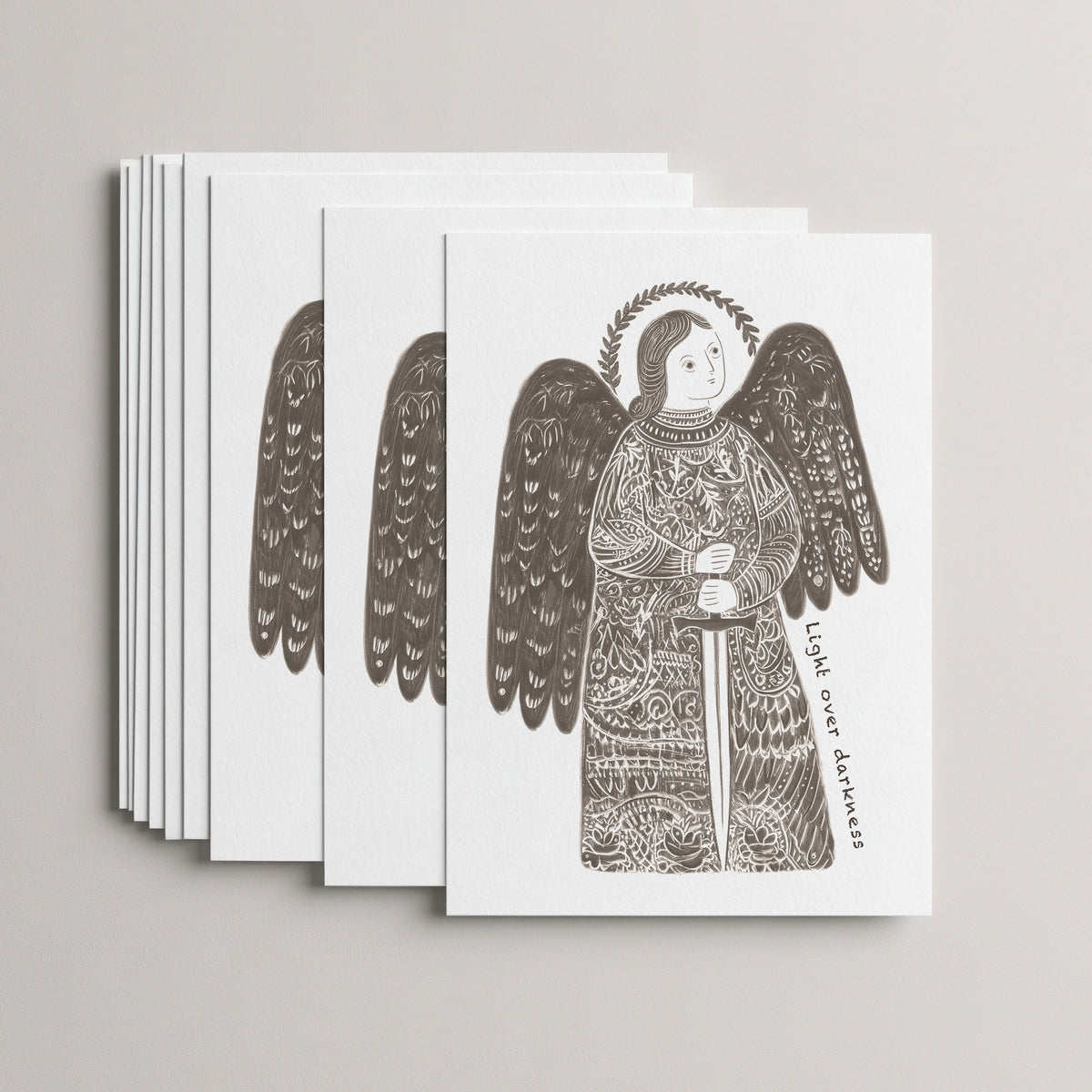 Brown St Michael the Archangel card set, stack of 10 flat 5 × 7 cards