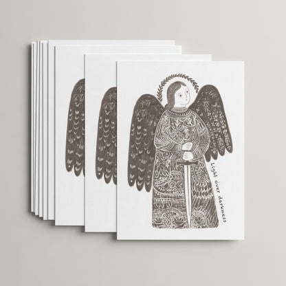 Brown St Michael the Archangel card set, stack of 10 flat 5 × 7 cards
