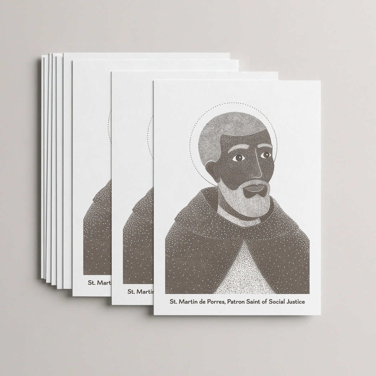 Brown St Martin de Porres card set, stack of 10 flat 5 × 7 cards