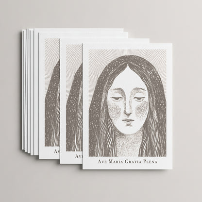 Brown Virgin Mary card set, stack of 10 flat 5 × 7 cards