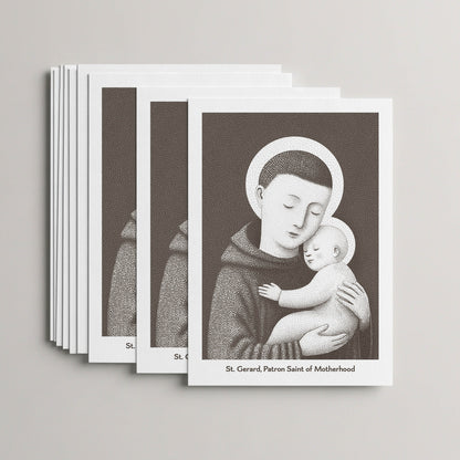 Brown St Gerard Majella card set, stack of 10 flat 5 × 7 cards