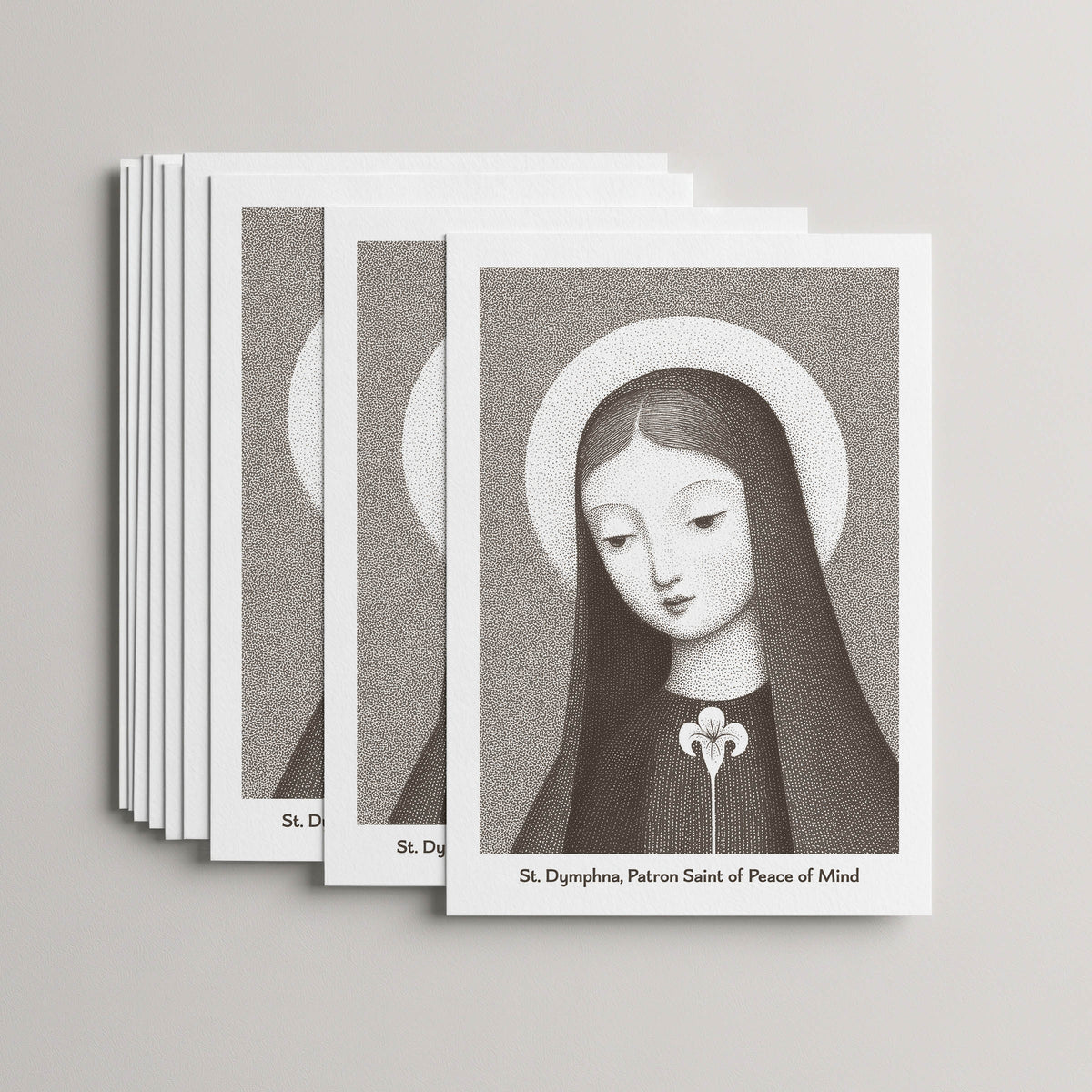 Brown St Dymphna card set, stack of 10 flat 5 × 7 cards