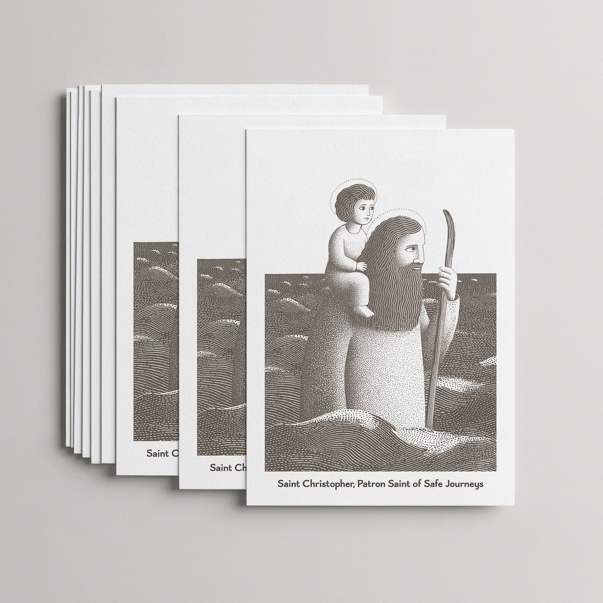 Brown St Christopher card set, stack of 10 flat 5 × 7 cards