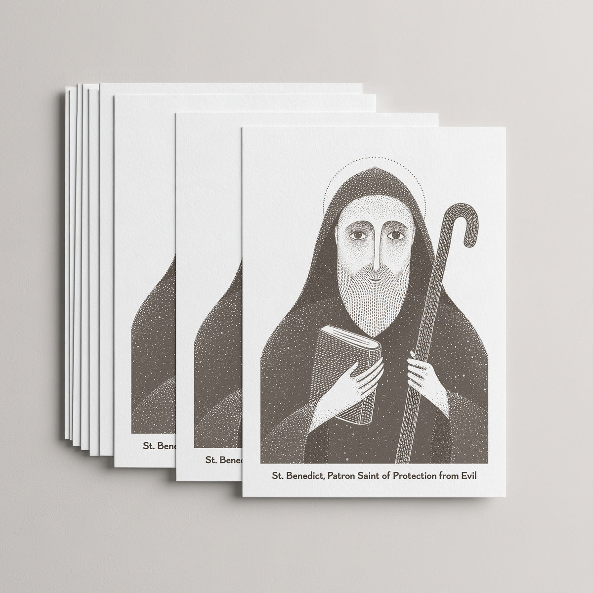 Brown St Benedict card set, stack of 10 flat 5 × 7 cards