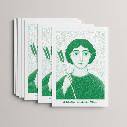 Green St Sebastian card set, stack of 10 flat 5 × 7 cards