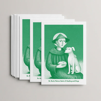 Green St Roch card set, stack of 10 flat 5 × 7 cards