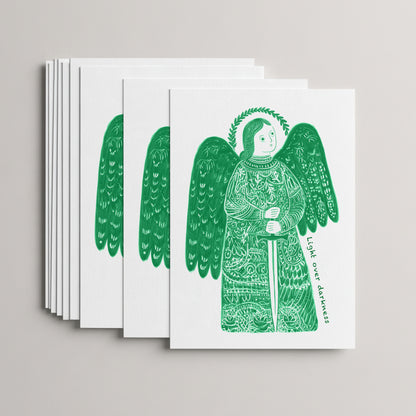 Green St Michael the Archangel card set, stack of 10 flat 5 × 7 cards