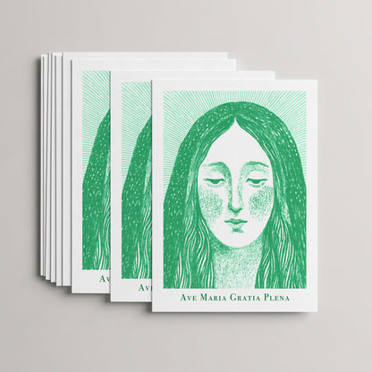 Green Virgin Mary card set, stack of 10 flat 5 × 7 cards