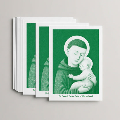 Green St Gerard Majella card set, stack of 10 flat 5 × 7 cards