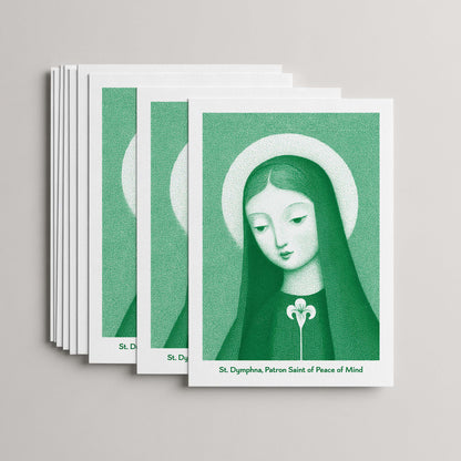 Green St Dymphna card set, stack of 10 flat 5 × 7 cards