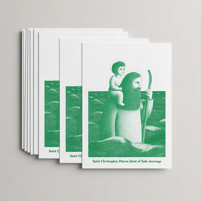 Green St Christopher card set, stack of 10 flat 5 × 7 cards