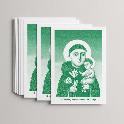 Green St Anthony card set, stack of 10 flat 5 × 7 cards with the Child Jesus