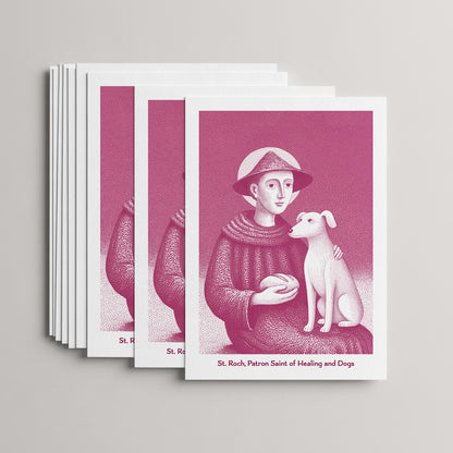 Pink St Roch card set, stack of 10 flat 5 × 7 cards