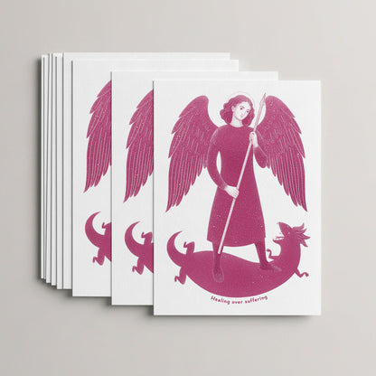 Pink St Raphael the Archangel card set, stack of 10 flat 5 × 7 cards