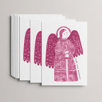 Pink St Michael the Archangel card set, stack of 10 flat 5 × 7 cards