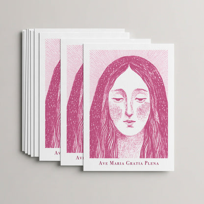 Pink Virgin Mary card set, stack of 10 flat 5 × 7 cards