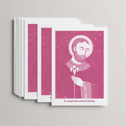 Pink St Joseph card set, stack of 10 flat 5 × 7 cards