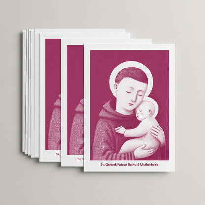 Pink St Gerard Majella card set, stack of 10 flat 5 × 7 cards
