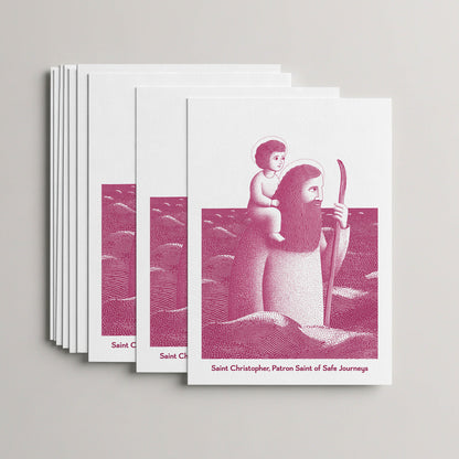 Pink St Christopher card set, stack of 10 flat 5 × 7 cards