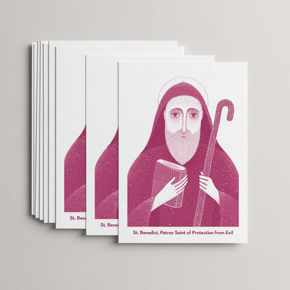 Pink St Benedict card set, stack of 10 flat 5 × 7 cards
