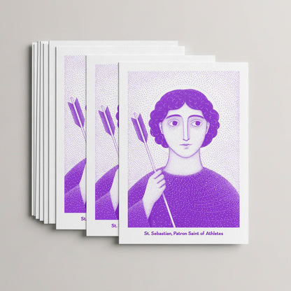 Purple St Sebastian card set, stack of 10 flat 5 × 7 cards