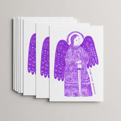 Purple St Michael the Archangel card set, stack of 10 flat 5 × 7 cards